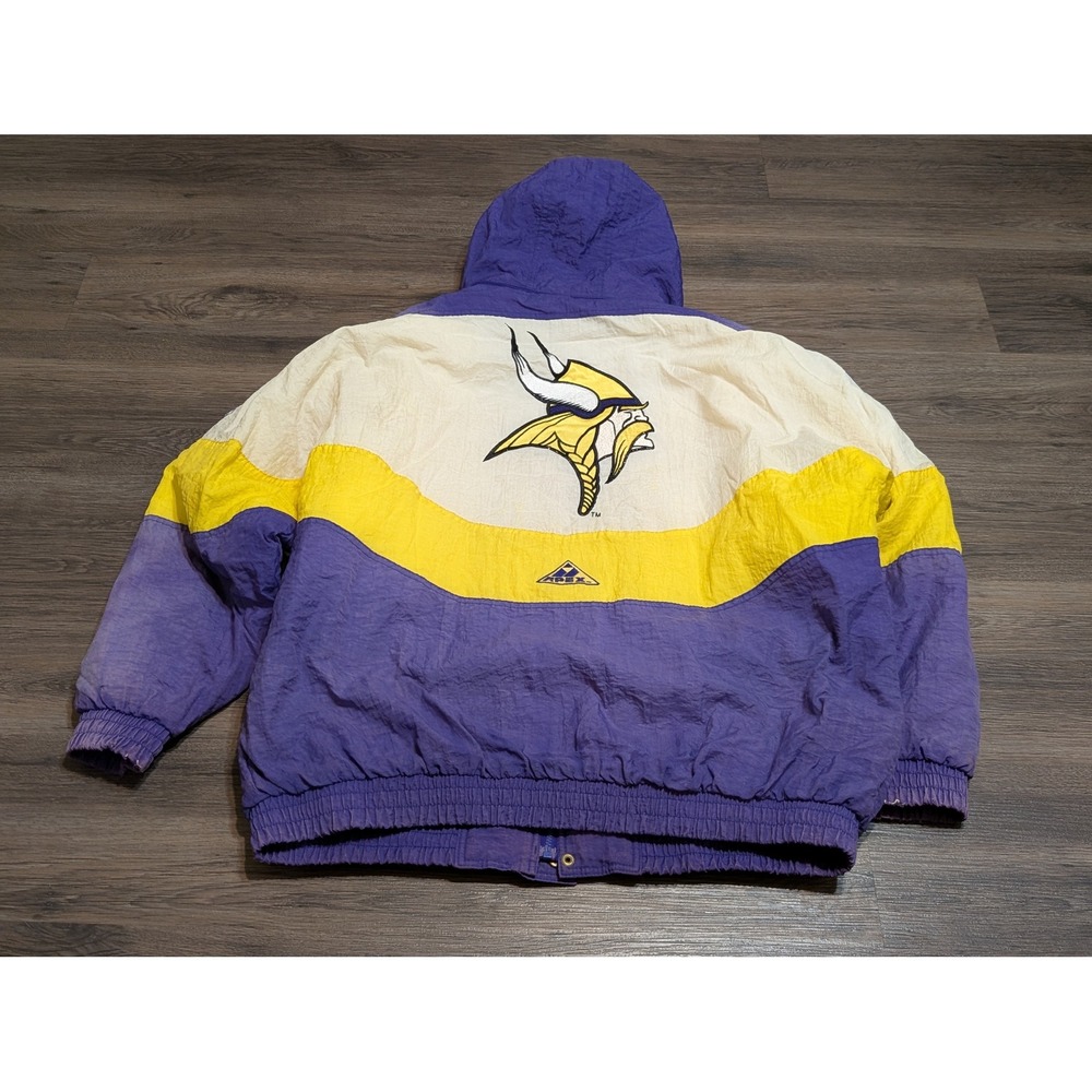 Vintage 90s Minnesota Vikings Apex One Pro Line Puffer Jacket XL Purple Gold NFL
